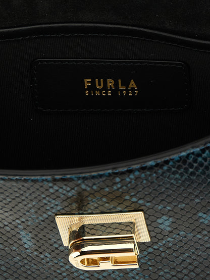 Mini Crossbody Flap Handbag by Furla for women in calfskin leather blue showcases a versatile sophistication silhouette, featuring a secure flap, versatile sophistication , and versatile crossbody-strap & shoulder-strap for a versatile sophistication finish.