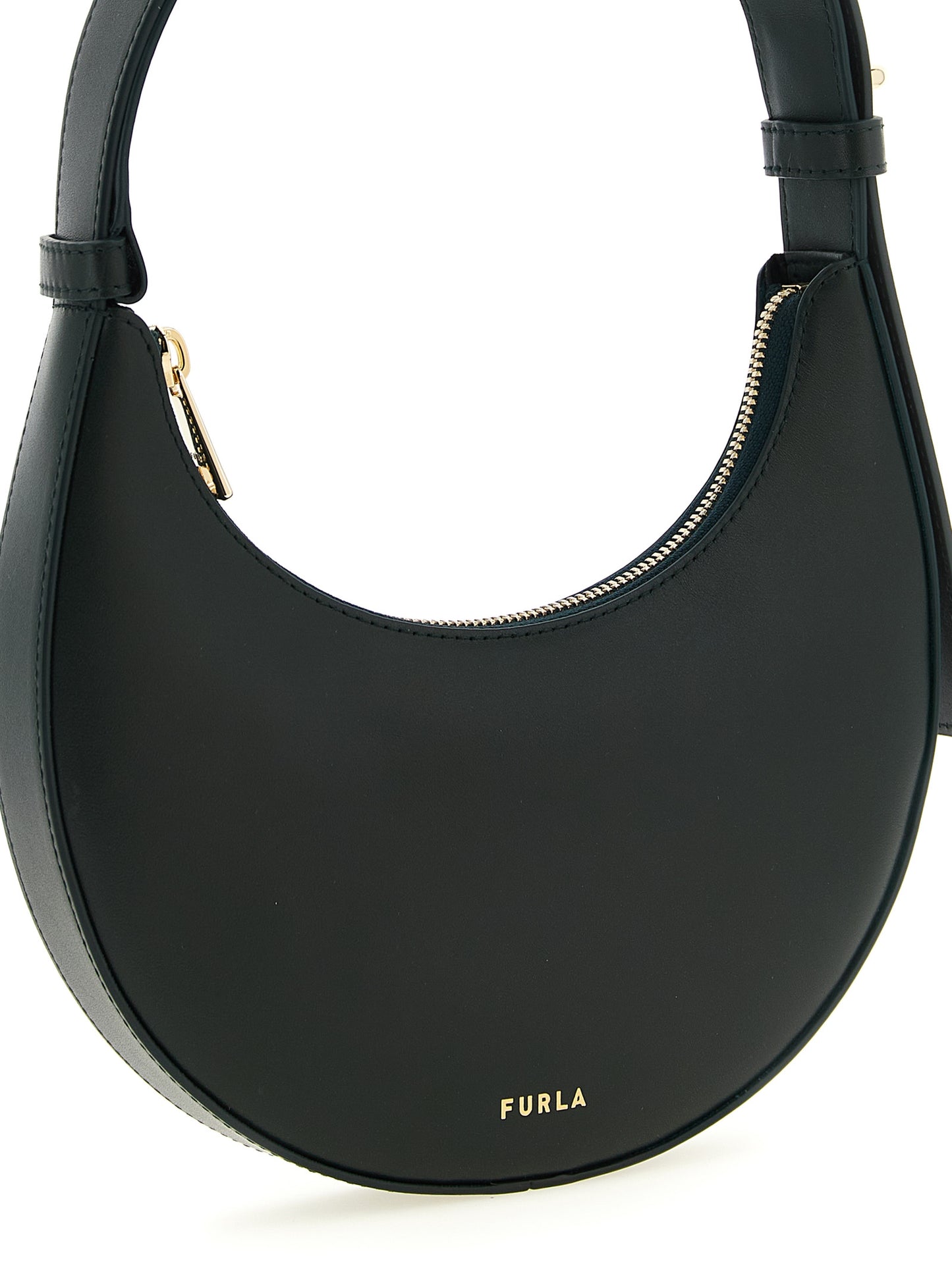 Furla Delizia Calfskin Leather Mini Shoulder Crescent Bag - Bicolour Dark Green