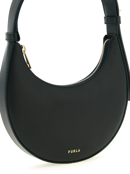 Furla Delizia Calfskin Leather Mini Shoulder Crescent Bag - Bicolour Dark Green