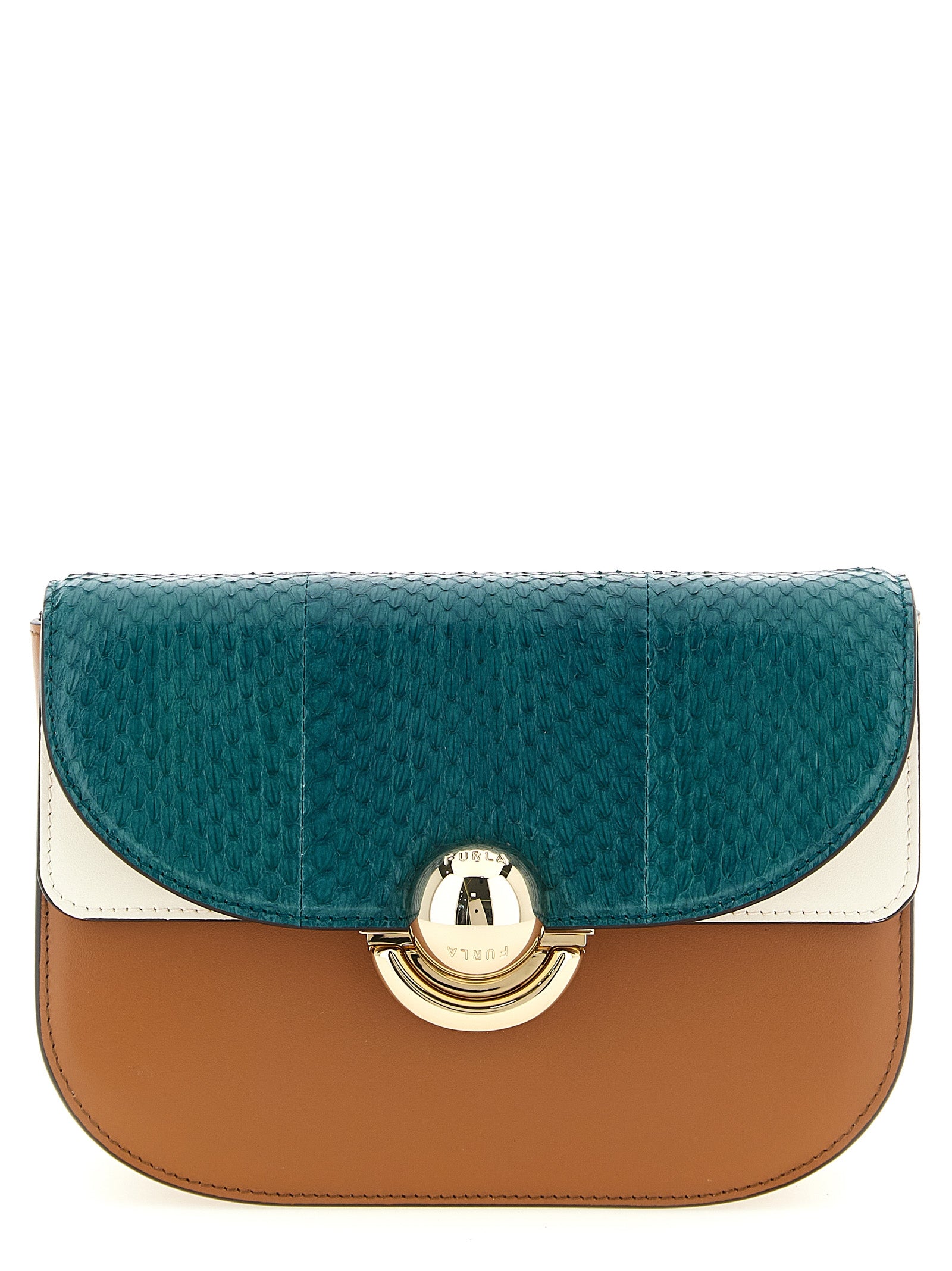 Mini Crossbody Saddle Handbag by Furla for women in pu leather multicolor features a transformative sophistication silhouette, showcasing a secure flap, ample , and versatile crossbody-strap, shoulder-strap & adjustable-strap for a transformative sophistication look.