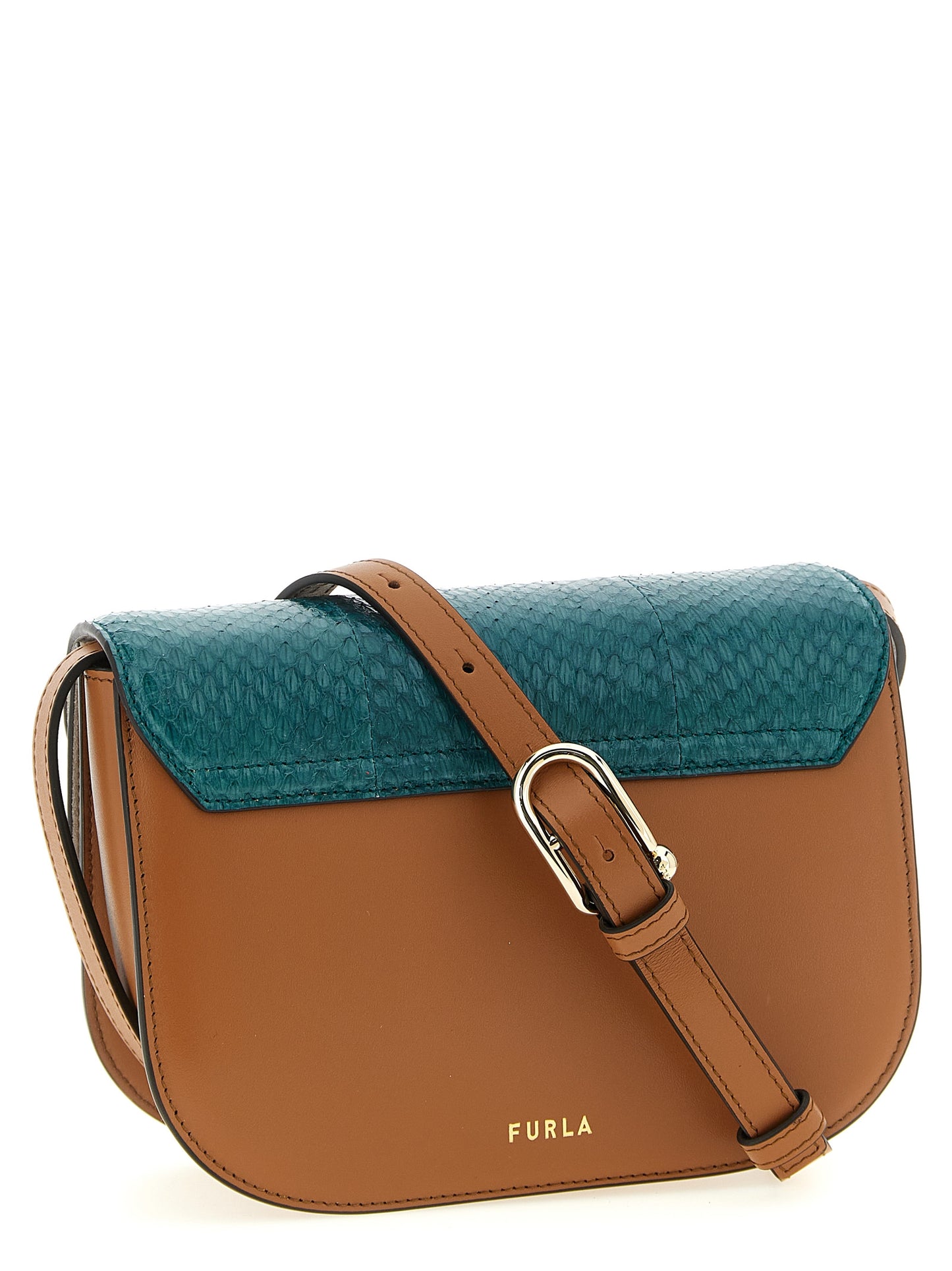 Mini Crossbody Saddle Handbag by Furla for women in pu leather multicolor features a multifaceted silhouette, showcasing a secure flap and multifaceted with versatile crossbody-strap, shoulder-strap & adjustable-strap for multifaceted style.