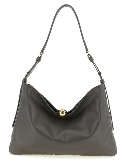 Shoulder Bag by Furla for women in bos taurus calf suede leather gray & signature features an effortlessly chic silhouette with a secure magnetic & button, ample , and versatile shoulder-strap, adjustable-strap & handle for effortlessly chic everyday luxury.