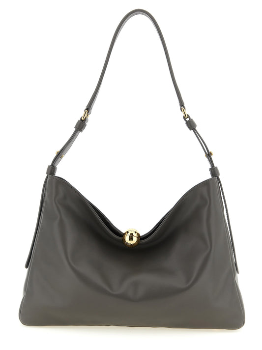 Shoulder Bag by Furla for women in bos taurus calf suede leather gray & signature features an effortlessly chic silhouette with a secure magnetic & button, ample , and versatile shoulder-strap, adjustable-strap & handle for effortlessly chic everyday luxury.
