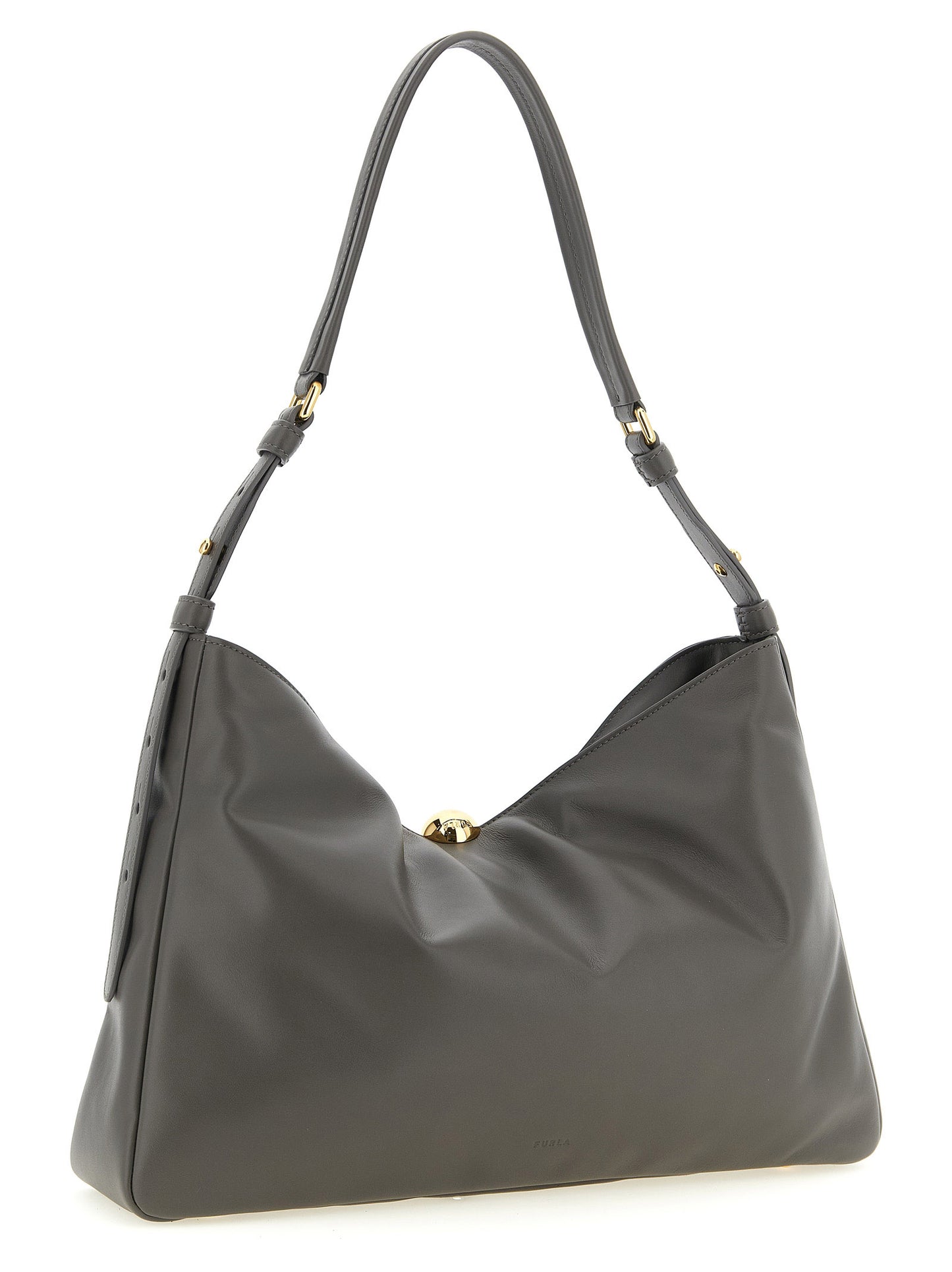 Shoulder Bag by Furla for women in bos taurus calf suede leather gray & signature features a effortless sophistication silhouette, secured by a magnetic & button with ample and versatile shoulder-strap, adjustable-strap & handle for a effortless sophistication finish.