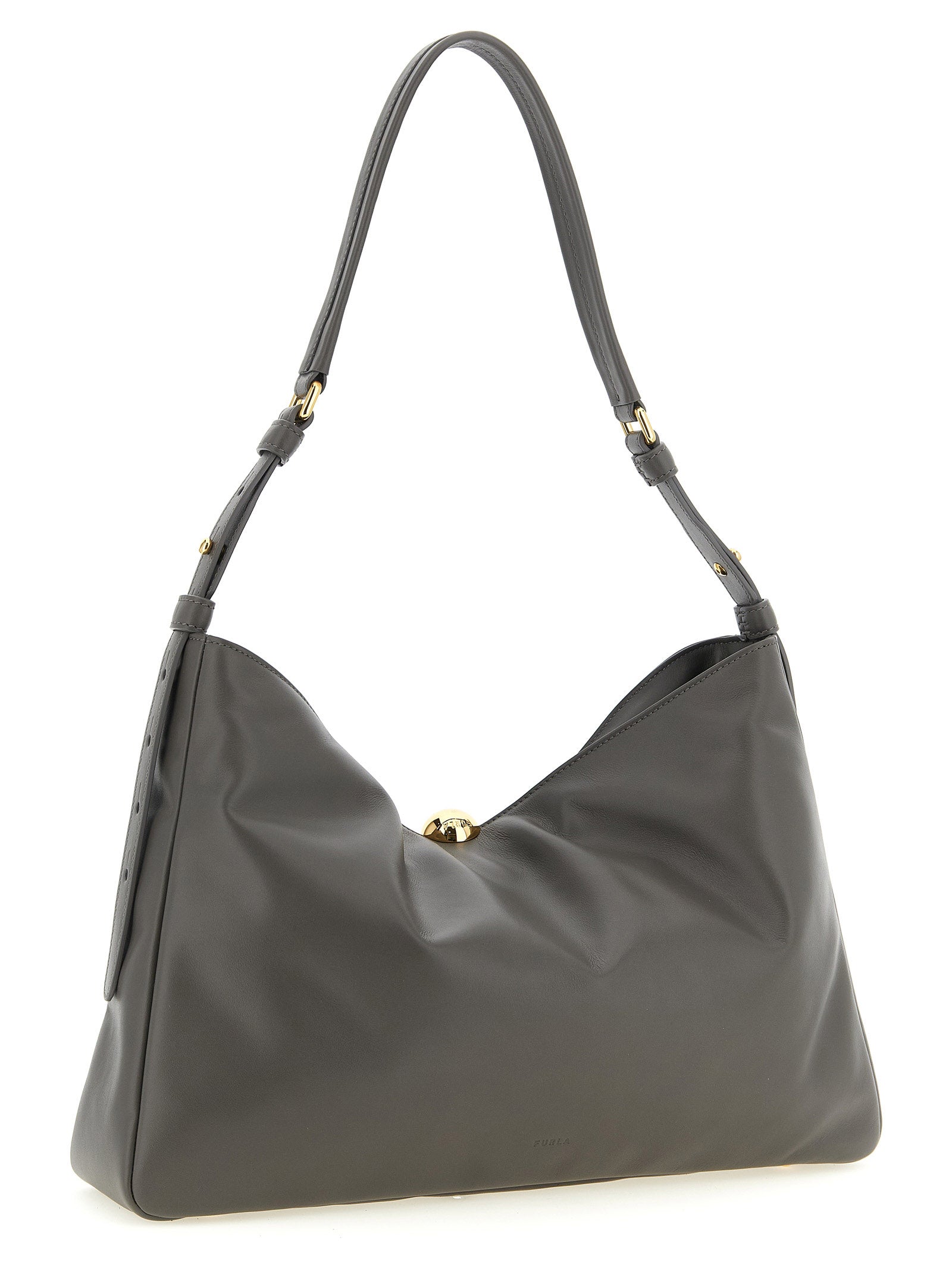 Shoulder Bag by Furla for women in bos taurus calf suede leather gray & signature features a effortless sophistication silhouette, secured by a magnetic & button with ample and versatile shoulder-strap, adjustable-strap & handle for a effortless sophistication finish.