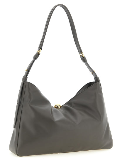 Shoulder Bag by Furla for women in bos taurus calf suede leather gray & signature features a effortless sophistication silhouette, secured by a magnetic & button with ample and versatile shoulder-strap, adjustable-strap & handle for a effortless sophistication finish.