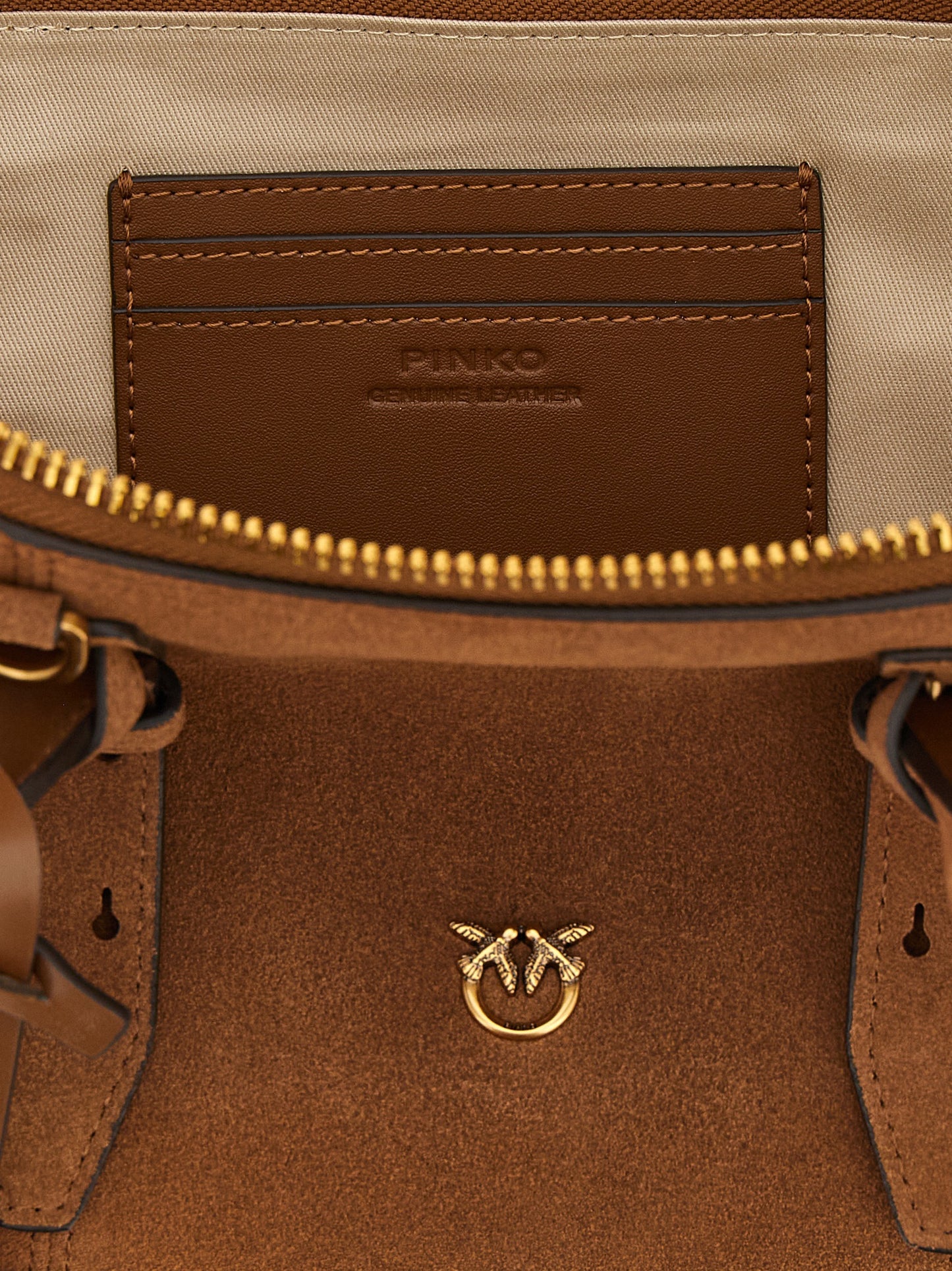 Shoulder Bowling Baguette Bag by PINKO for women in bos taurus calf suede leather brown presents a statuesque silhouette, showcasing a secure zipper and statuesque with versatile shoulder-strap, adjustable-strap & handle for a sophisticated look.