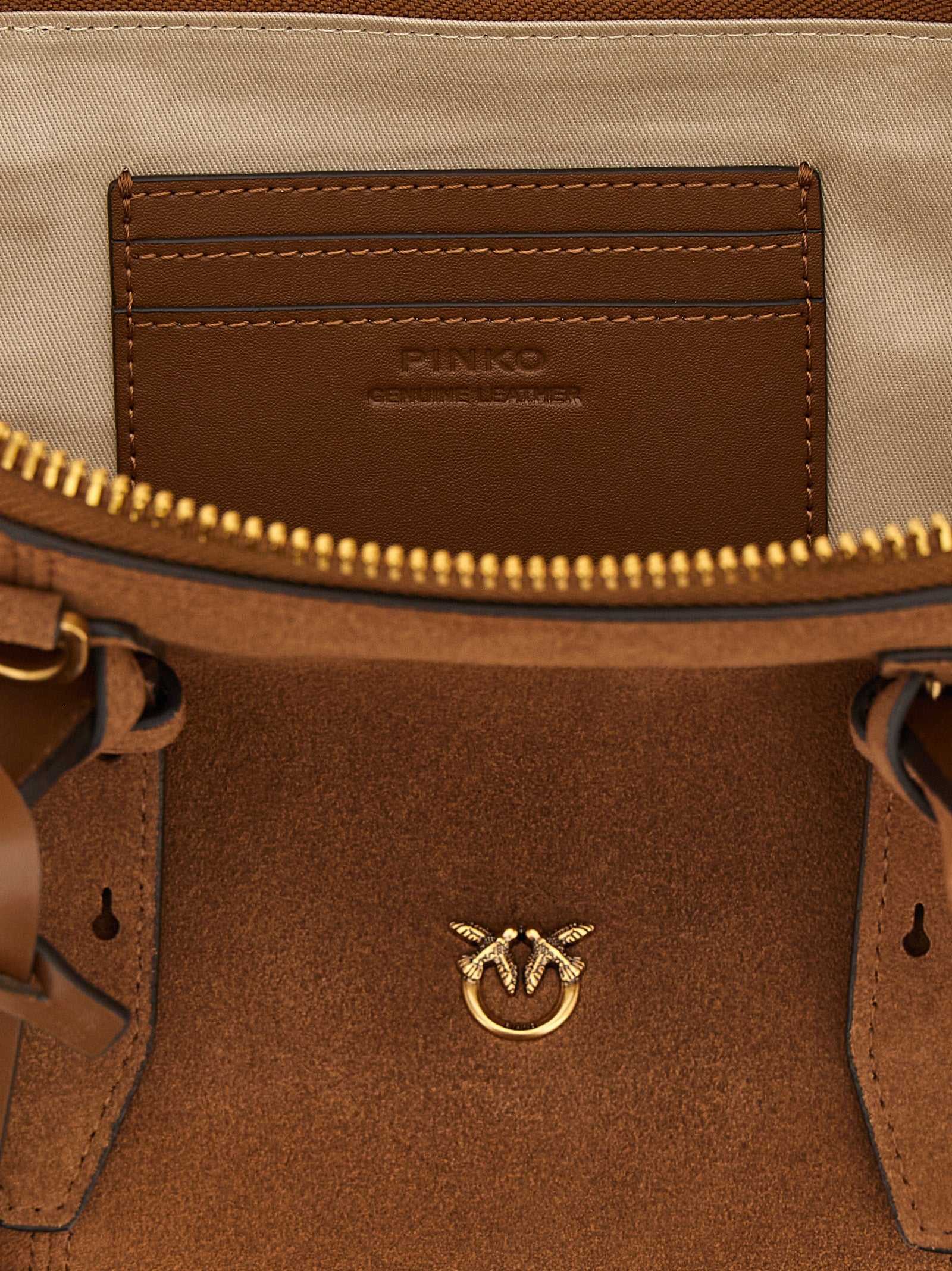 Shoulder Bowling Baguette Bag by PINKO for women in bos taurus calf suede leather brown presents a statuesque silhouette, showcasing a secure zipper and statuesque with versatile shoulder-strap, adjustable-strap & handle for a sophisticated look.