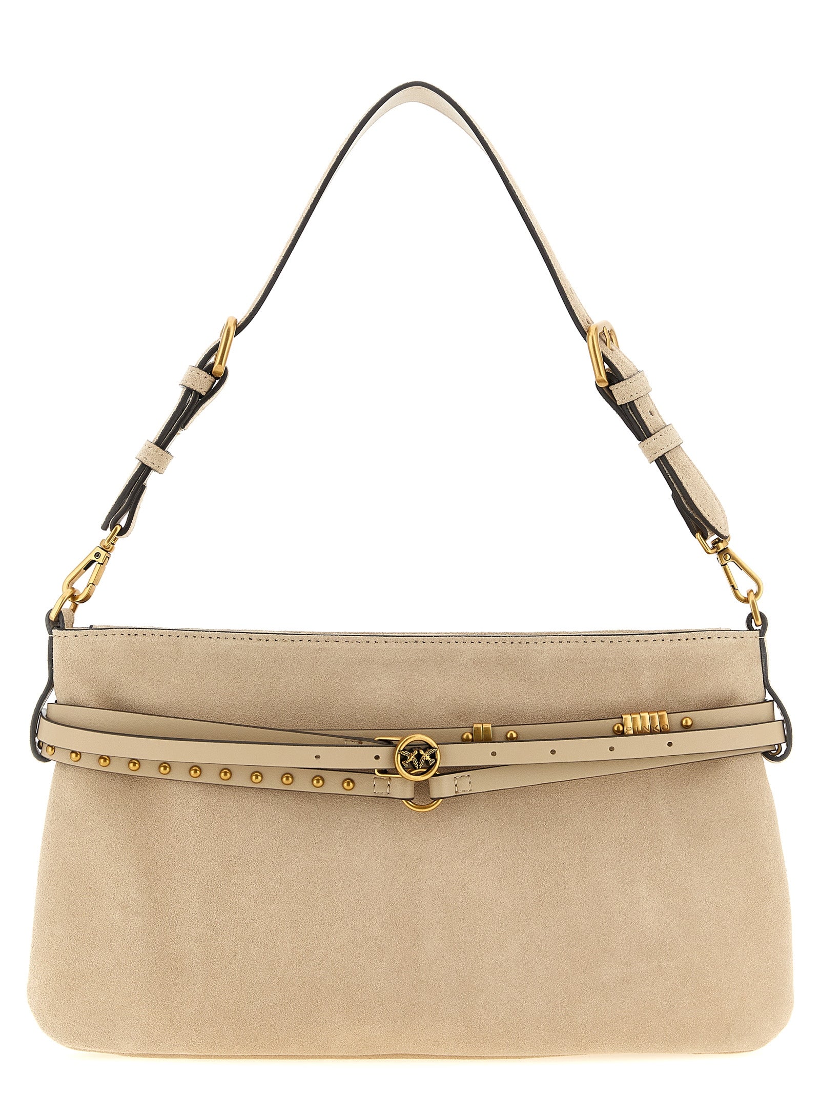 Shoulder Bag by PINKO for women in leather beige features a stately silhouette, showcasing a secure zipper, ample , and stately shoulder-strap, adjustable-strap, belt-strap & handle for a stately finish.