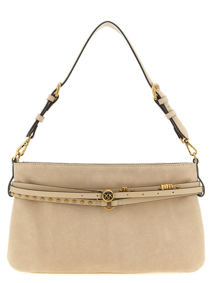 Shoulder Bag by PINKO for women in leather beige features a stately silhouette, showcasing a secure zipper, ample , and stately shoulder-strap, adjustable-strap, belt-strap & handle for a stately finish.
