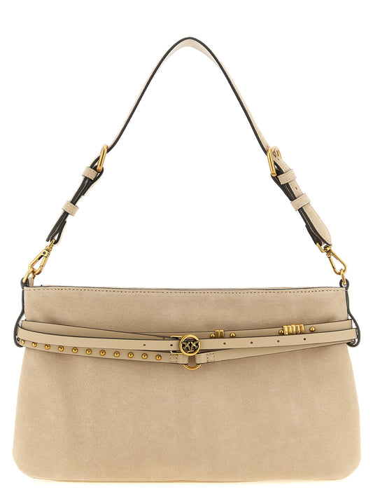 Shoulder Bag by PINKO for women in leather beige features a stately silhouette, showcasing a secure zipper, ample , and stately shoulder-strap, adjustable-strap, belt-strap & handle for a stately finish.