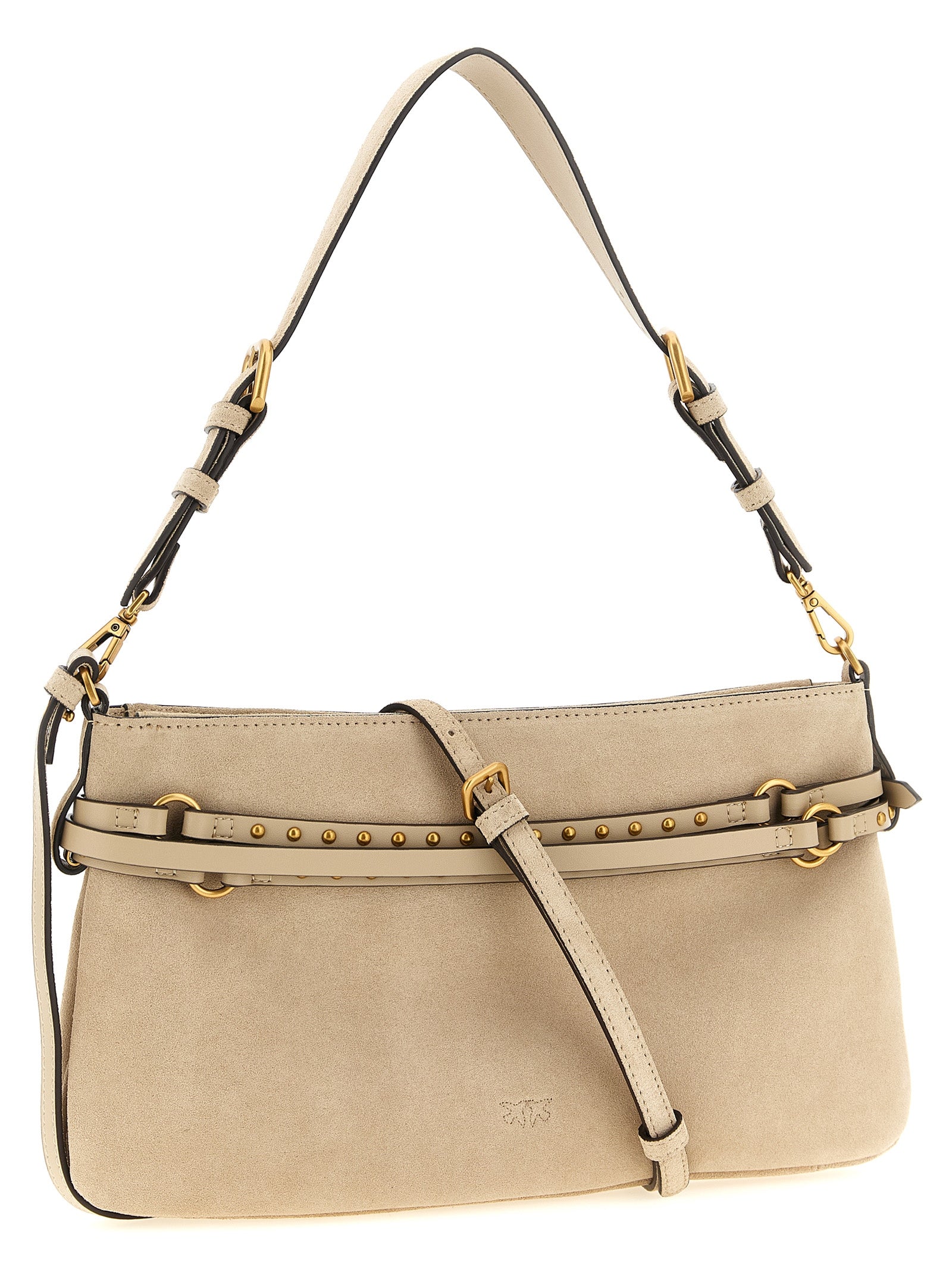 Shoulder Bag by PINKO for women in leather beige presents a statuesque silhouette, showcasing a secure zipper and statuesque with versatile shoulder-strap, adjustable-strap, belt-strap & handle for a sophisticated look.