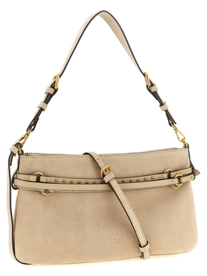 Shoulder Bag by PINKO for women in leather beige presents a statuesque silhouette, showcasing a secure zipper and statuesque with versatile shoulder-strap, adjustable-strap, belt-strap & handle for a sophisticated look.