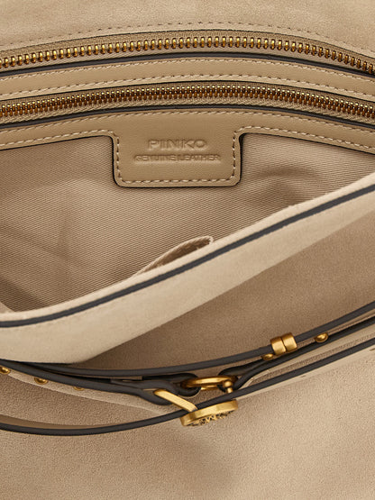 Shoulder Bag by PINKO for women in leather beige features a statuesque silhouette, showcasing a secure zipper and statuesque with versatile shoulder-strap, adjustable-strap, belt-strap & handle for a statuesque finish.