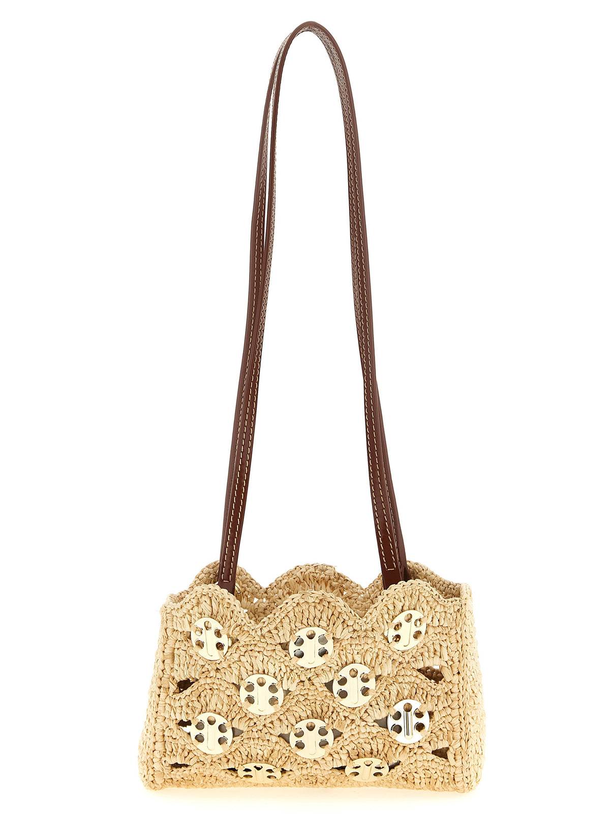 Paco Rabanne 1969 Raffia & Leather Shoulder Bag - Beige Natural