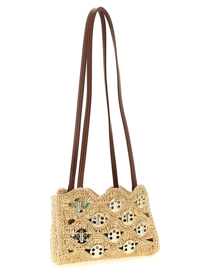 Paco Rabanne 1969 Raffia & Leather Shoulder Bag - Beige Natural