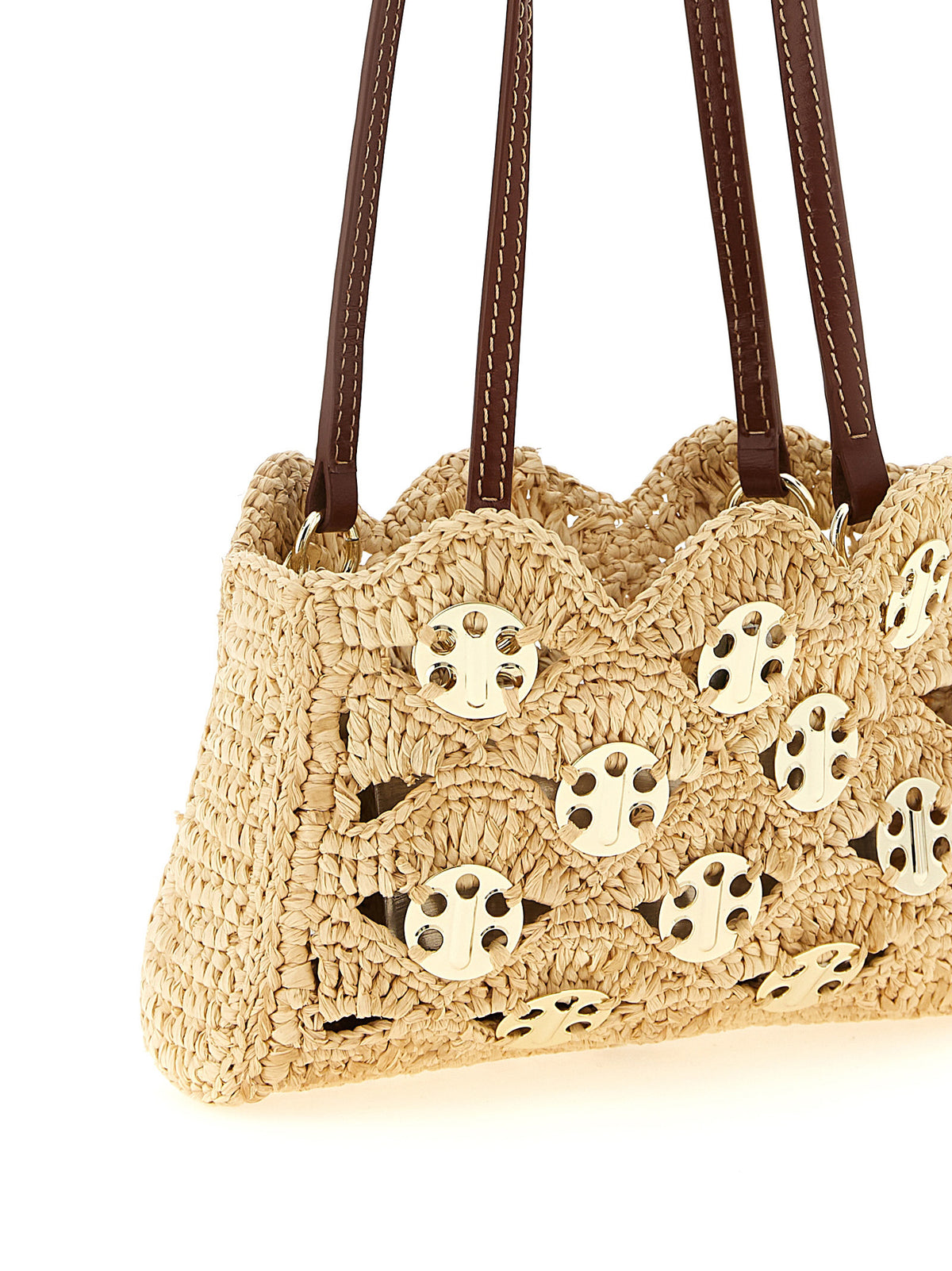 Paco Rabanne 1969 Raffia & Leather Shoulder Bag - Beige Natural