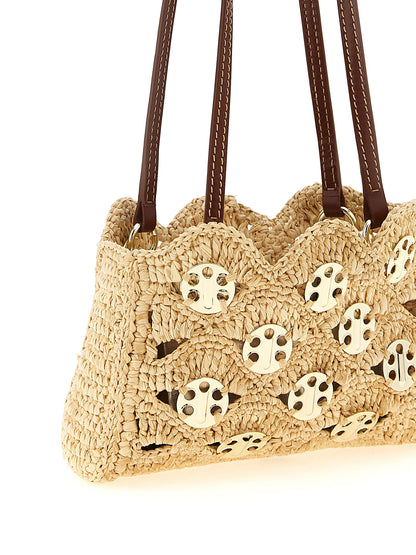 Paco Rabanne 1969 Raffia & Leather Shoulder Bag - Beige Natural