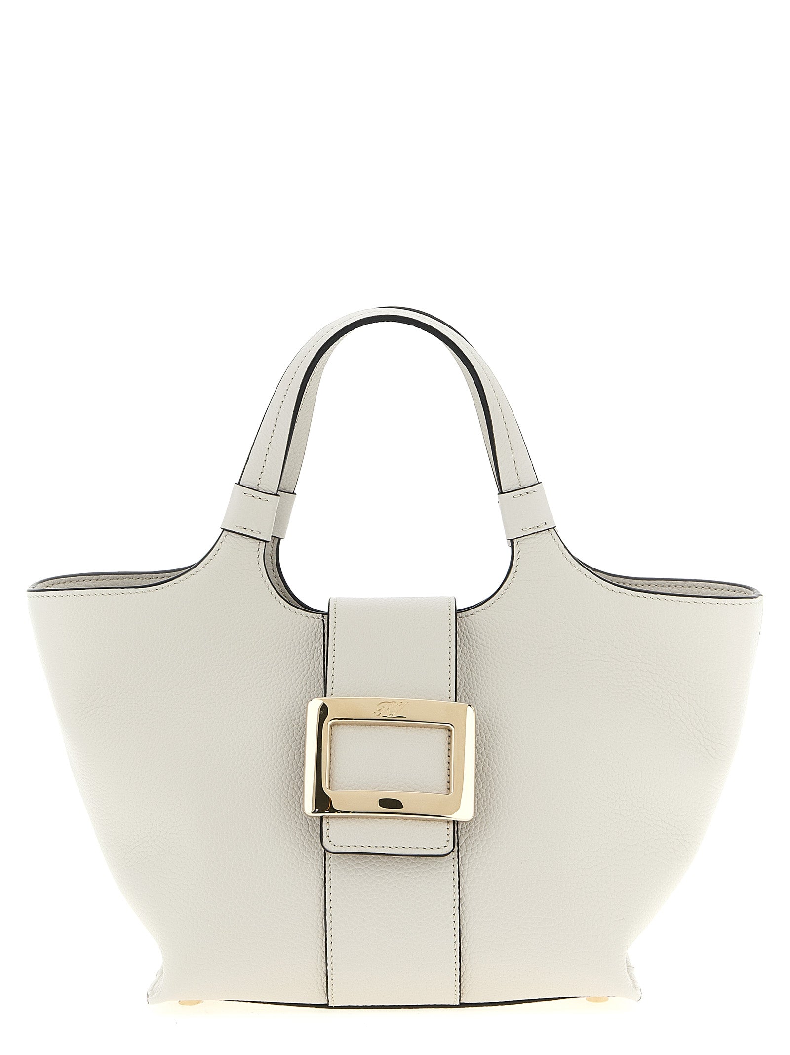 Mini Shopper Tote Bag by Roger Vivier for women in bos taurus calf suede leather gray features a jet-set Belle Bos Taurus Calf Suede Leather Mini Shopper Tote Bag design, complete with a secure flap, magnetic & buckle, ample , and versatile shoulder-strap & handle for a jet-set look.