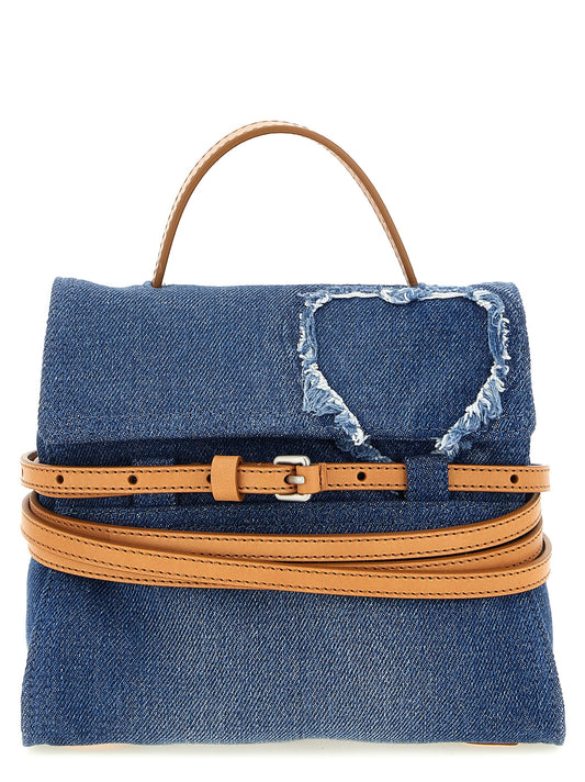 Handbag by Moschino for women in calf leather & cotton blue features a exquisite silhouette, showcasing a secure buckle & button and exquisite with versatile shoulder-strap, adjustable-strap & handle for a exquisite finish.