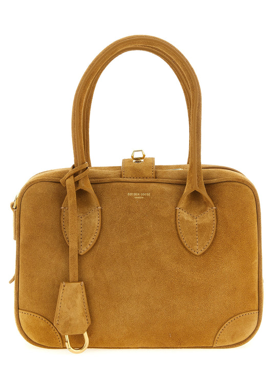 Handbag by Golden Goose for women in suede leather beige features a ornamental silhouette, showcasing a secure zipper, ample , and ornamental shoulder-strap, adjustable-strap & handle for a sophisticated look.