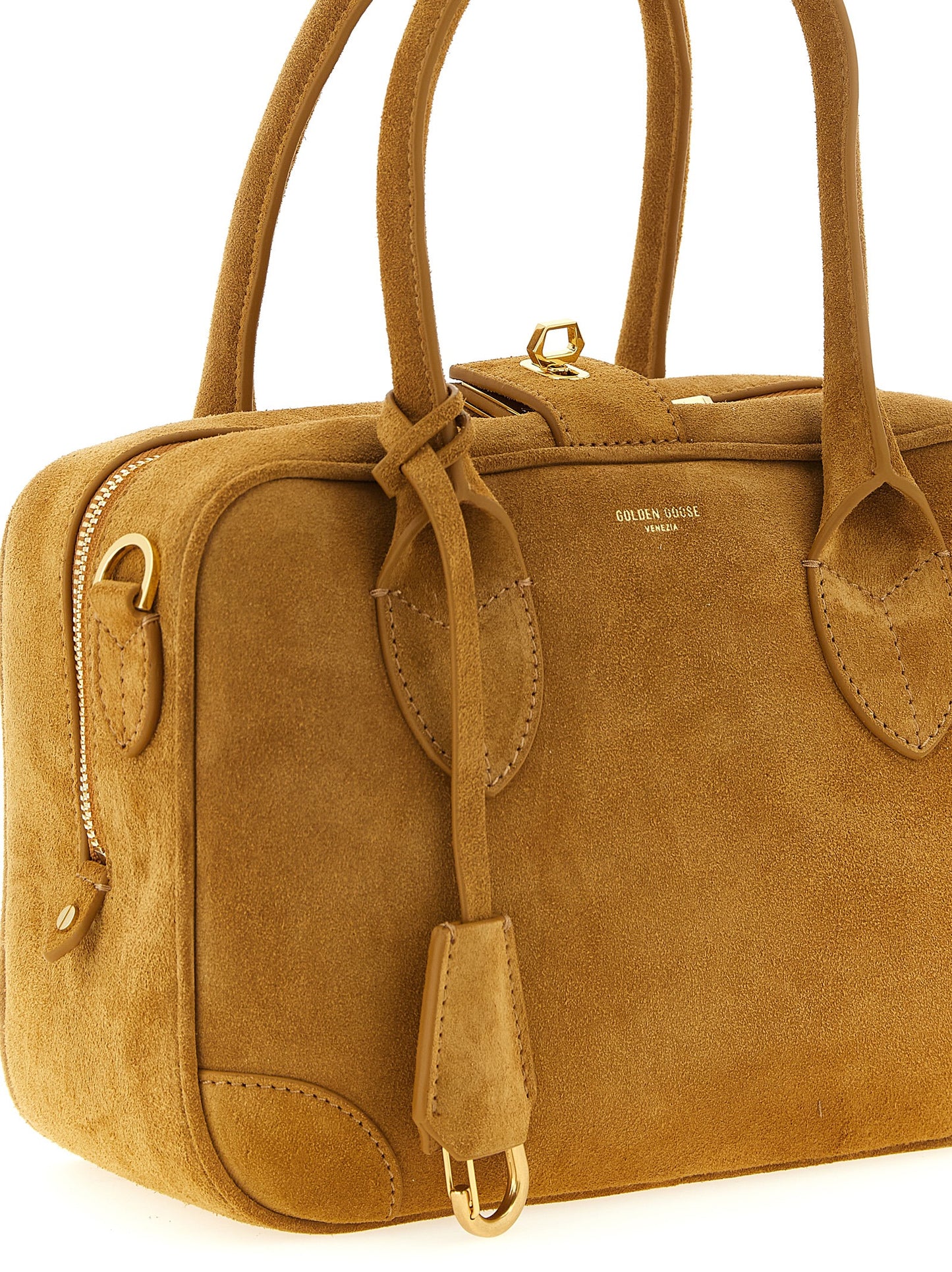 Handbag by Golden Goose for women in suede leather beige features a refined silhouette, showcasing a secure zipper, organized , and versatile shoulder-strap, adjustable-strap & handle for a refined finish.