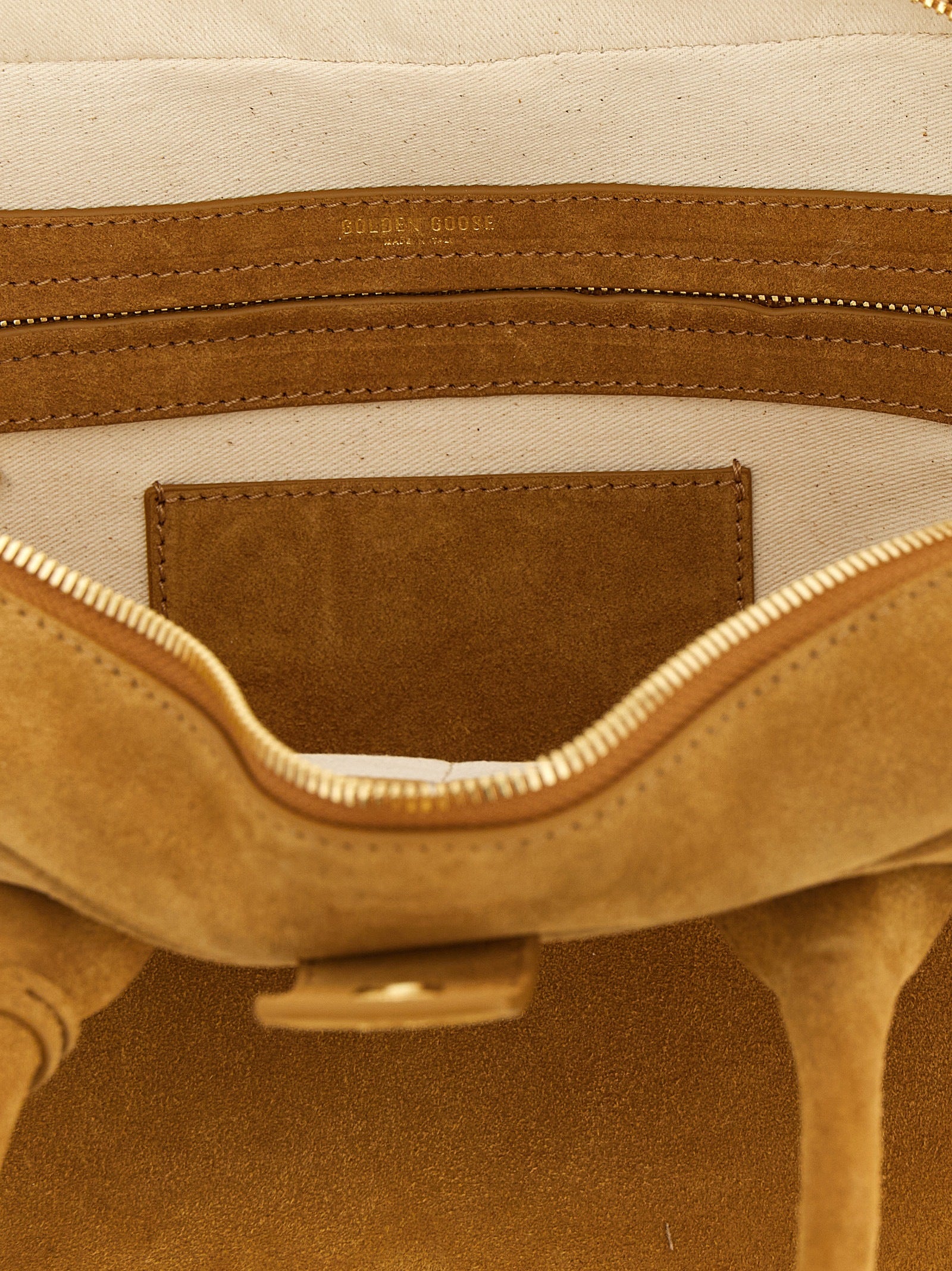 Handbag by Golden Goose for women in suede leather beige features a exquisite silhouette, showcasing a secure zipper and exquisite with versatile shoulder-strap, adjustable-strap & handle for a exquisite finish.