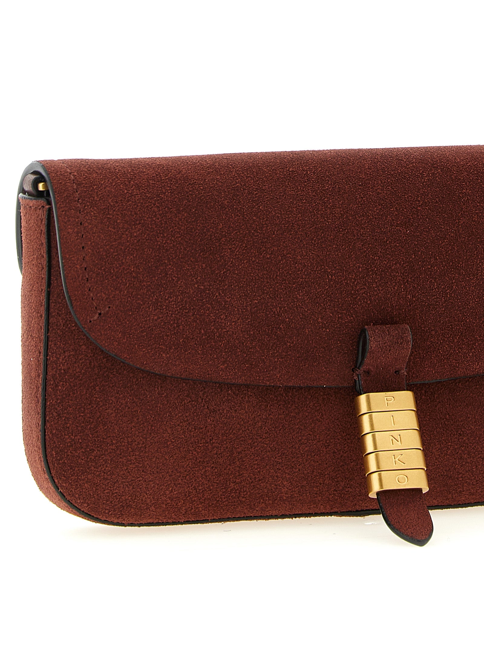 Medium Shoulder Saddle Bag by PINKO for women in cotton & leather bordeaux features a effortless sophistication silhouette, secured by a flap & magnetic with ample and versatile shoulder-strap & detachable-strap for a effortless sophistication finish.
