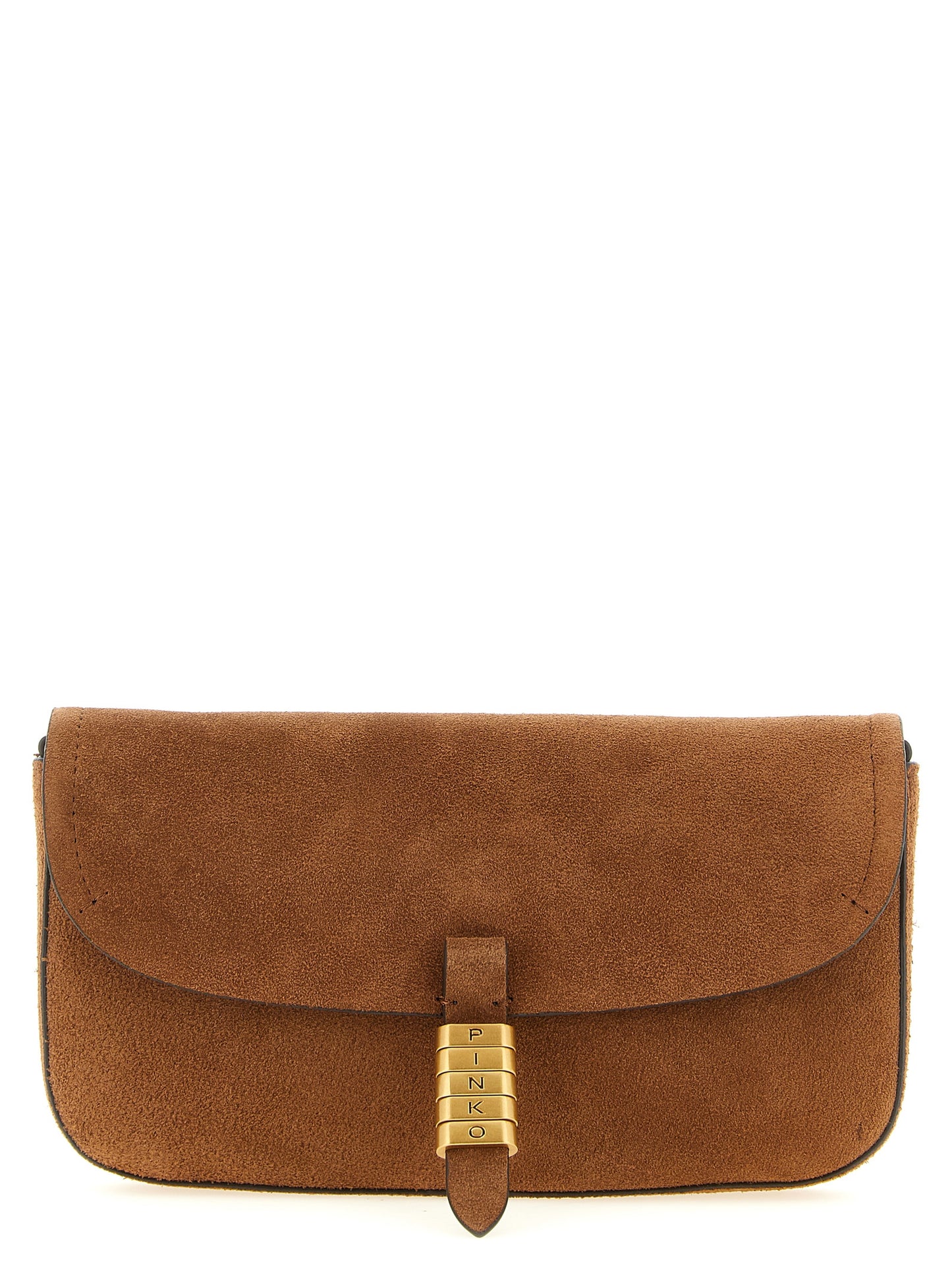 Medium Shoulder Saddle Bag by PINKO for women in cotton & leather brown features a stately silhouette, showcasing a secure flap & magnetic, ample , and stately shoulder-strap for a stately finish.