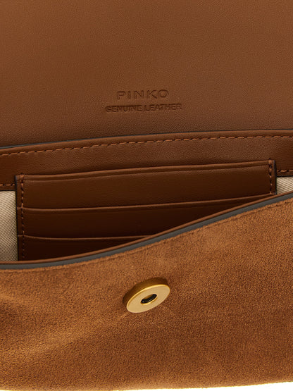 Medium Shoulder Saddle Bag by PINKO for women in cotton & leather brown features a effortless sophistication silhouette, secured by a flap & magnetic with ample and versatile shoulder-strap for a effortless sophistication finish.