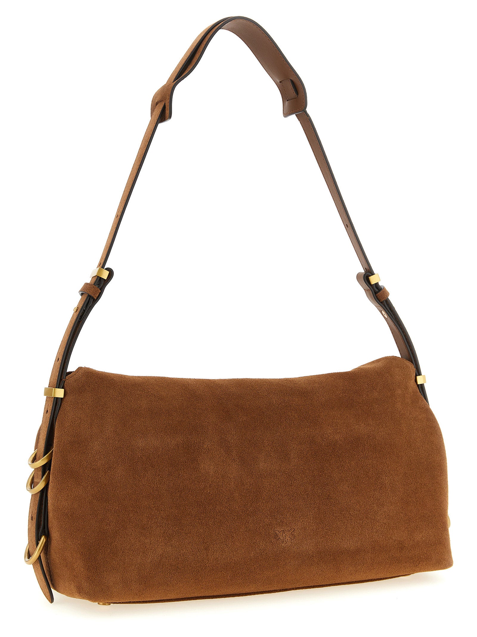 Shoulder Evening Saddle Bag by PINKO for women in cotton & leather brown features a statuesque silhouette, showcasing a secure flap & magnetic and statuesque with versatile shoulder-strap & adjustable-strap for a statuesque finish.