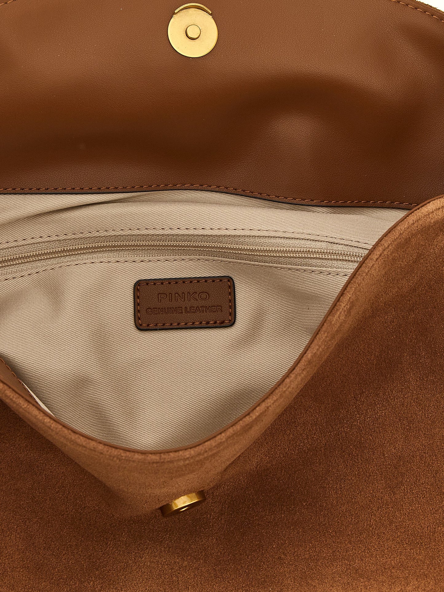 Shoulder Evening Saddle Bag by PINKO for women in cotton & leather brown showcases a statuesque silhouette, artfully detailed with a secure flap & magnetic, organized , and versatile shoulder-strap & adjustable-strap for a statuesque look.