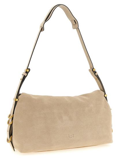 Shoulder Saddle Bag by PINKO for women in faux leather & cotton beige features a effortless sophistication silhouette, secured by a flap & magnetic with ample and versatile shoulder-strap & adjustable-strap for a effortless sophistication finish.
