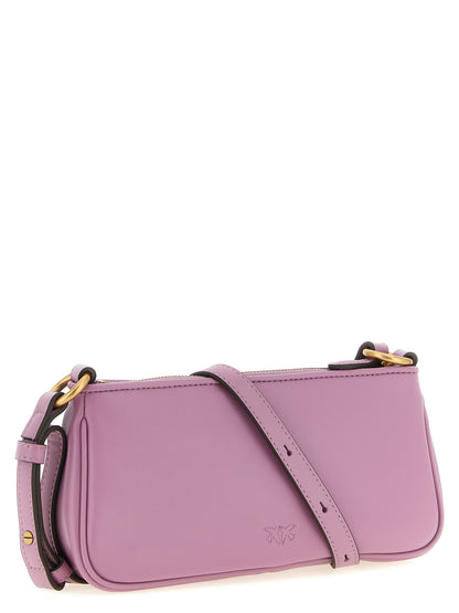 Mini Crossbody Half Moon Handbag by PINKO for women in bos taurus calf suede leather multicolor & pink features a transformative sophistication silhouette, showcasing a secure zipper, ample , and versatile crossbody-strap, shoulder-strap & adjustable-strap for a transformative sophistication look.