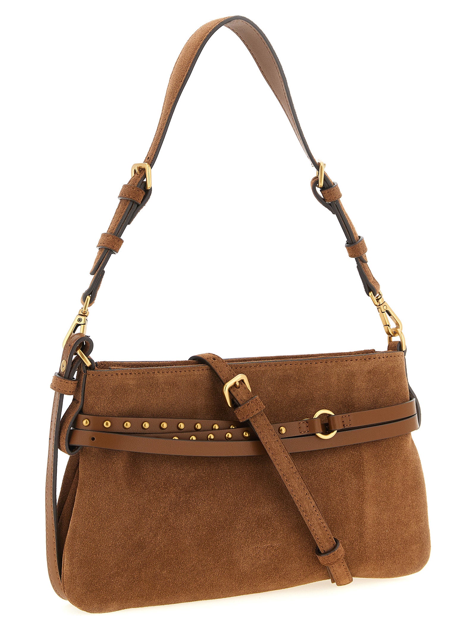 Small Shoulder Bag by PINKO for women in polyester & cotton brown presents a statuesque silhouette, showcasing a secure buckle and statuesque with versatile shoulder-strap, adjustable-strap, belt-strap & handle for a sophisticated look.