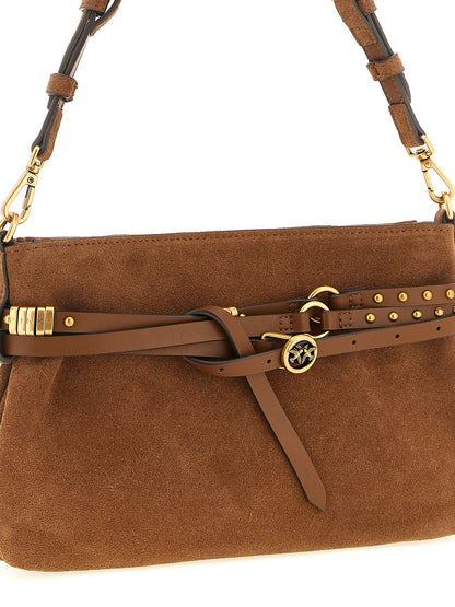 Small Shoulder Bag by PINKO for women in polyester & cotton brown features an effortlessly chic silhouette with a secure buckle, ample , and versatile shoulder-strap, adjustable-strap, belt-strap & handle for effortlessly chic everyday luxury.