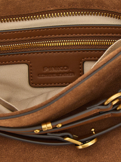 Small Shoulder Bag by PINKO for women in polyester & cotton brown features a effortless sophistication silhouette, secured by a buckle with ample and versatile shoulder-strap, adjustable-strap, belt-strap & handle for a effortless sophistication finish.
