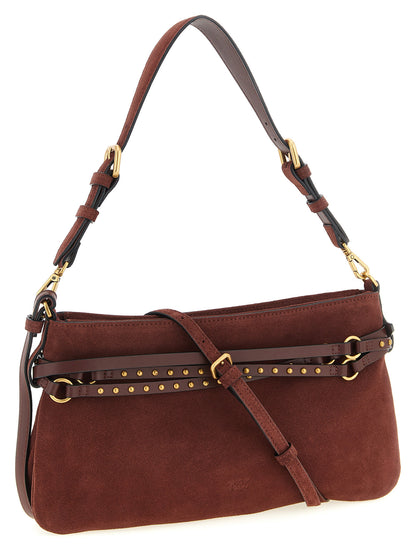 Medium Shoulder Bag by PINKO for women in leather & metal bordeaux features a effortless sophistication silhouette, secured by a zipper & buckle with ample and versatile shoulder-strap, adjustable-strap & belt-strap for a effortless sophistication finish.