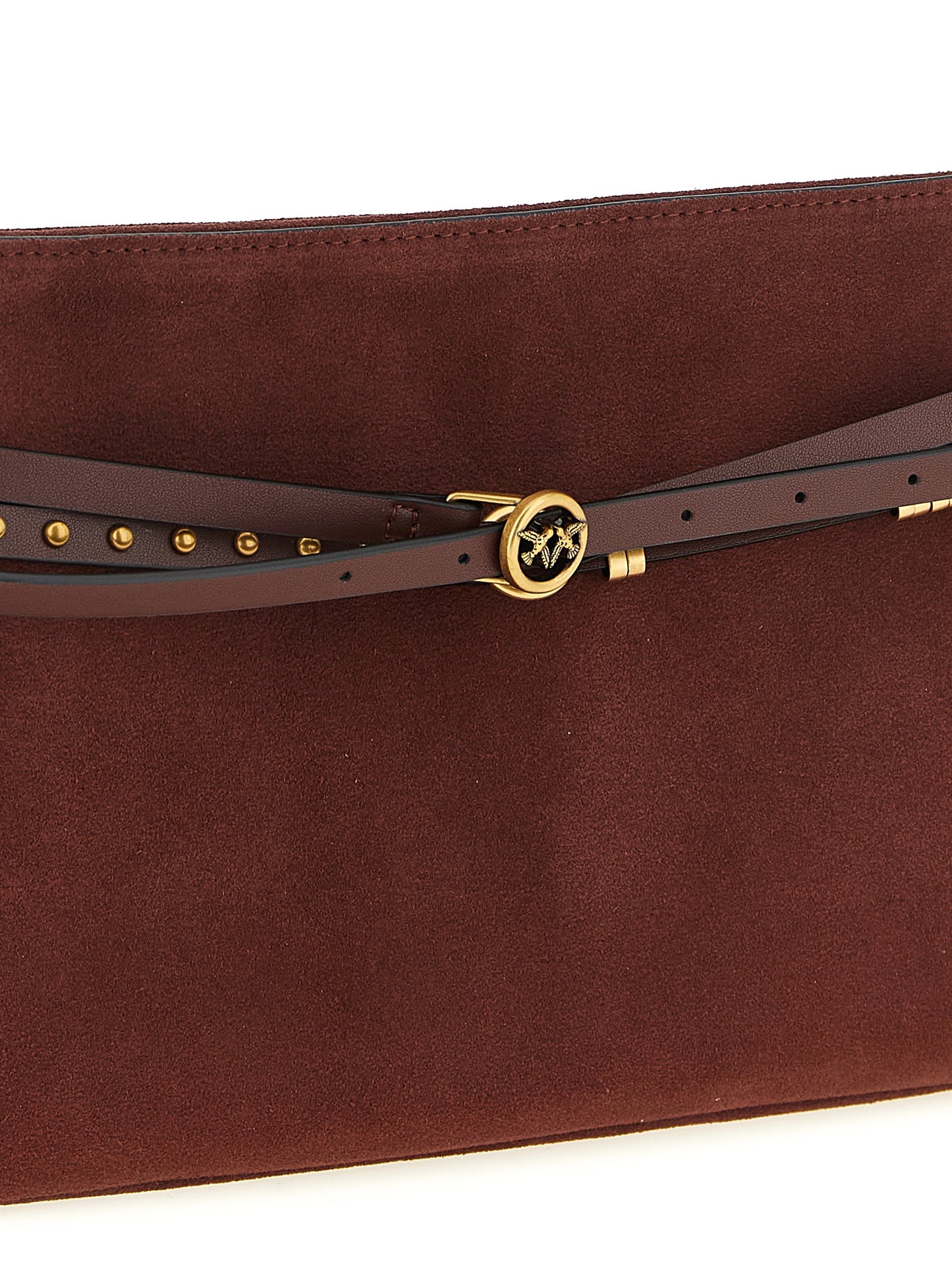 Medium Shoulder Bag by PINKO for women in leather & metal bordeaux features a stately silhouette, showcasing a secure zipper & buckle, ample , and stately shoulder-strap, adjustable-strap & belt-strap for a stately finish.
