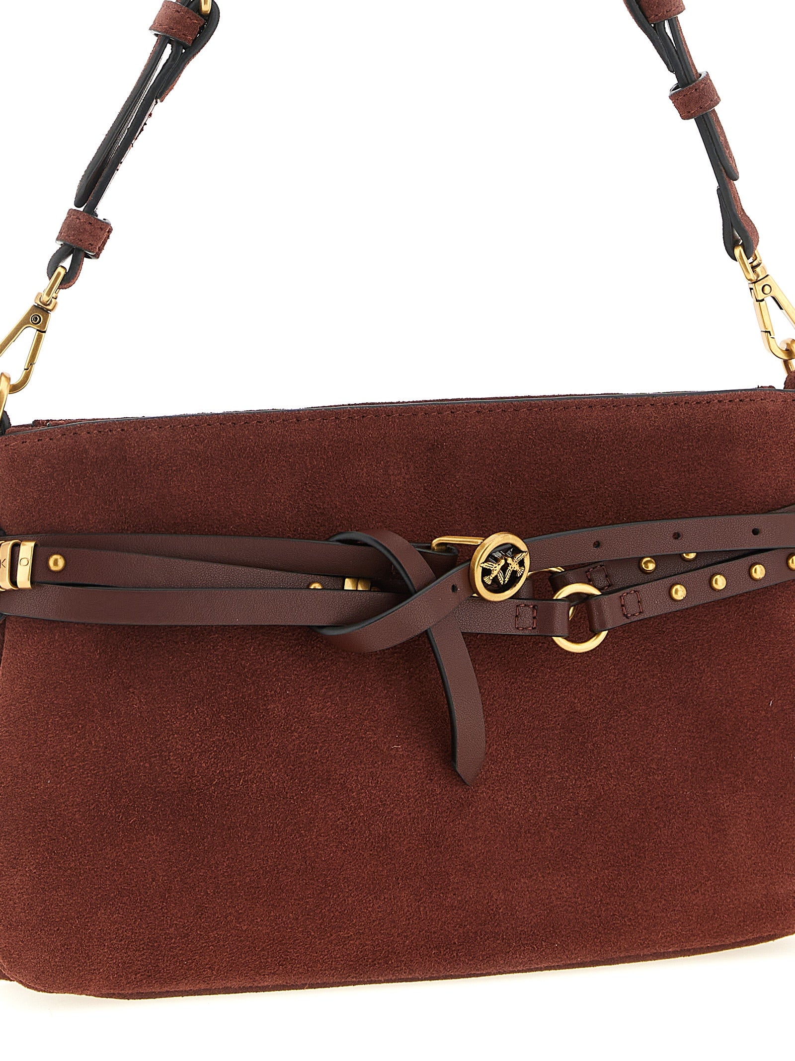 Mini Shoulder Bag by PINKO for women in lamb leather bordeaux features an effortlessly chic silhouette with a secure zipper & buckle, ample , and versatile shoulder-strap, adjustable-strap, belt-strap & handle for effortlessly chic everyday luxury.
