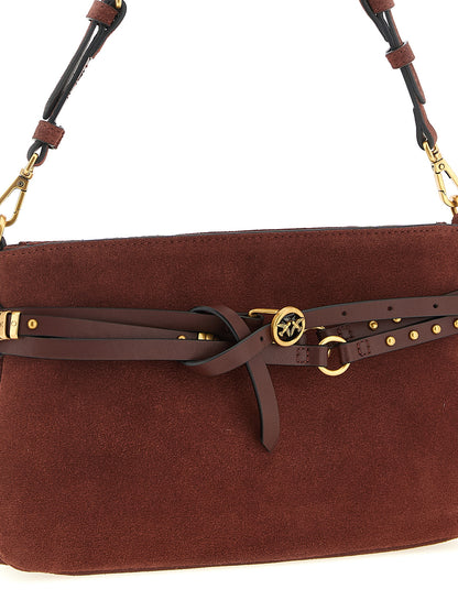 Mini Shoulder Bag by PINKO for women in lamb leather bordeaux features an effortlessly chic silhouette with a secure zipper & buckle, ample , and versatile shoulder-strap, adjustable-strap, belt-strap & handle for effortlessly chic everyday luxury.
