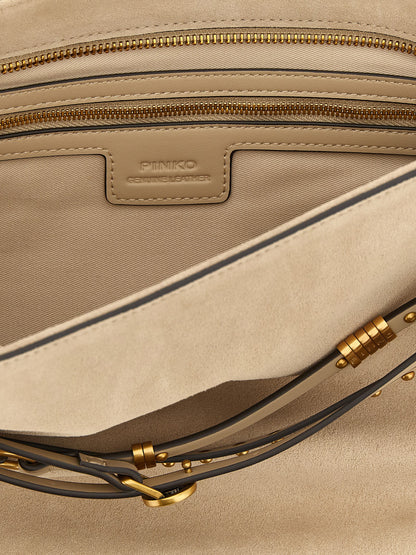 Shoulder Bag by PINKO for women in bos taurus calf suede leather beige features a effortless chic silhouette with a secure zipper & buckle, ample , and versatile shoulder-strap, adjustable-strap, belt-strap & handle for a effortless chic finish.