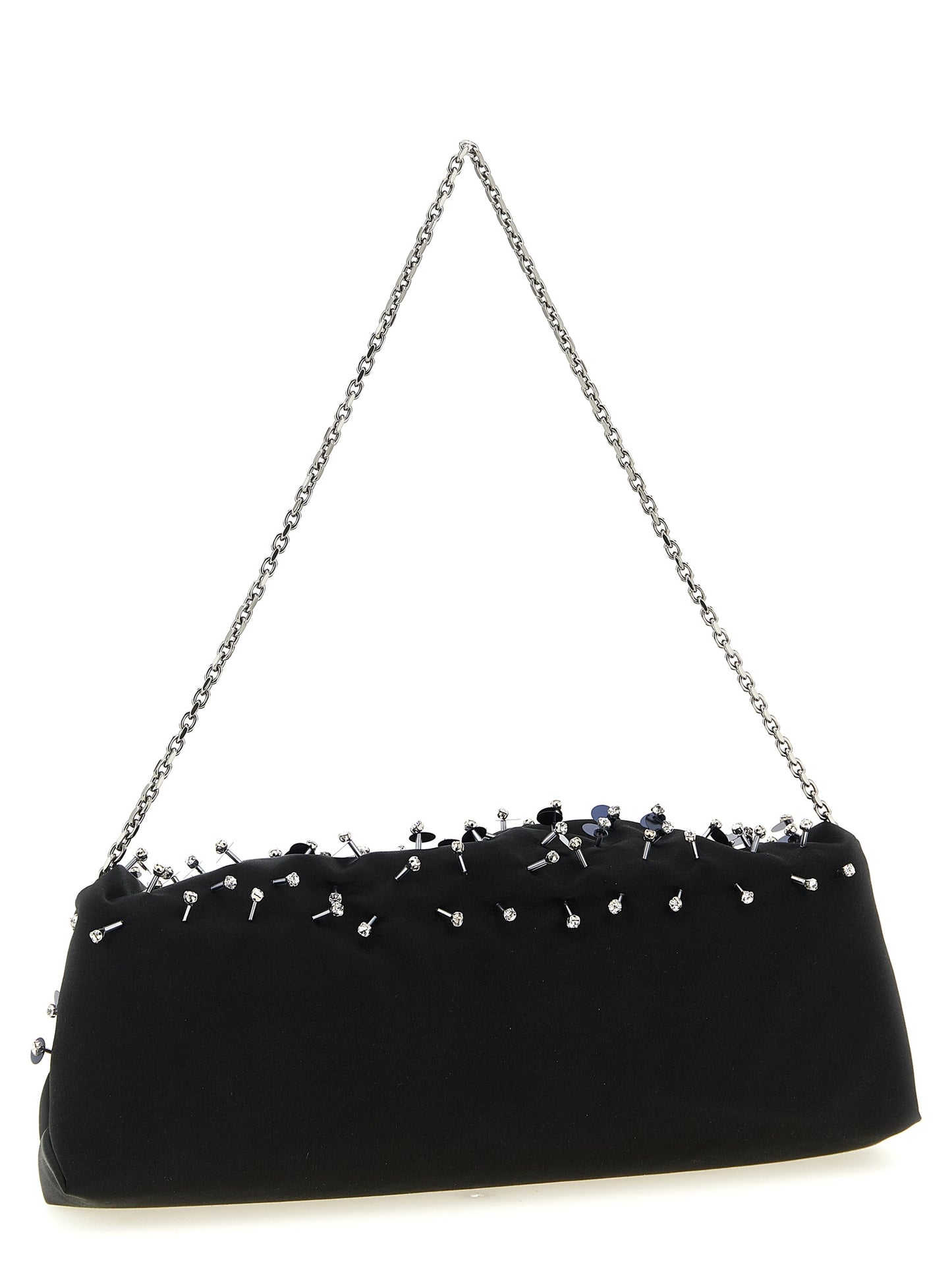 Flap Clutch Handbag by Roger Vivier for women in polyurethane black & floral features a sculptural silhouette with a secure flap, magnetic & buckle, ample , and versatile for a sculptural finish.