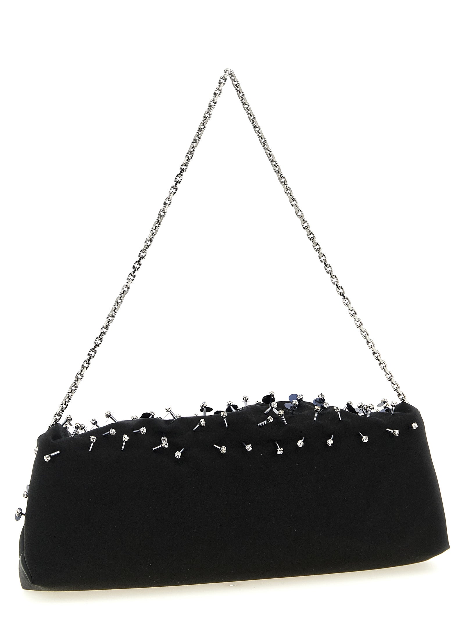 Flap Clutch Handbag by Roger Vivier for women in polyurethane black & floral features a sculptural silhouette with a secure flap, magnetic & buckle, ample , and versatile for a sculptural finish.