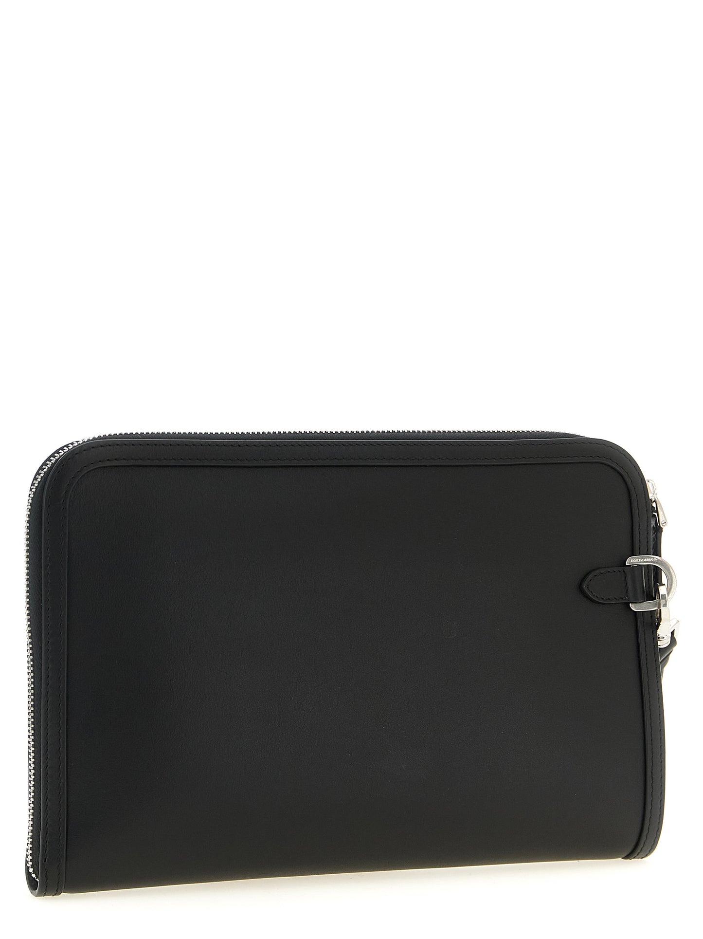 Clutch Handbag by Dolce & Gabbana for unisex in bos taurus calf suede leather bicolour, black, palladium & white features an sculptural silhouette, showcasing a secure zipper and sculptural with versatile handle for a sophisticated look.