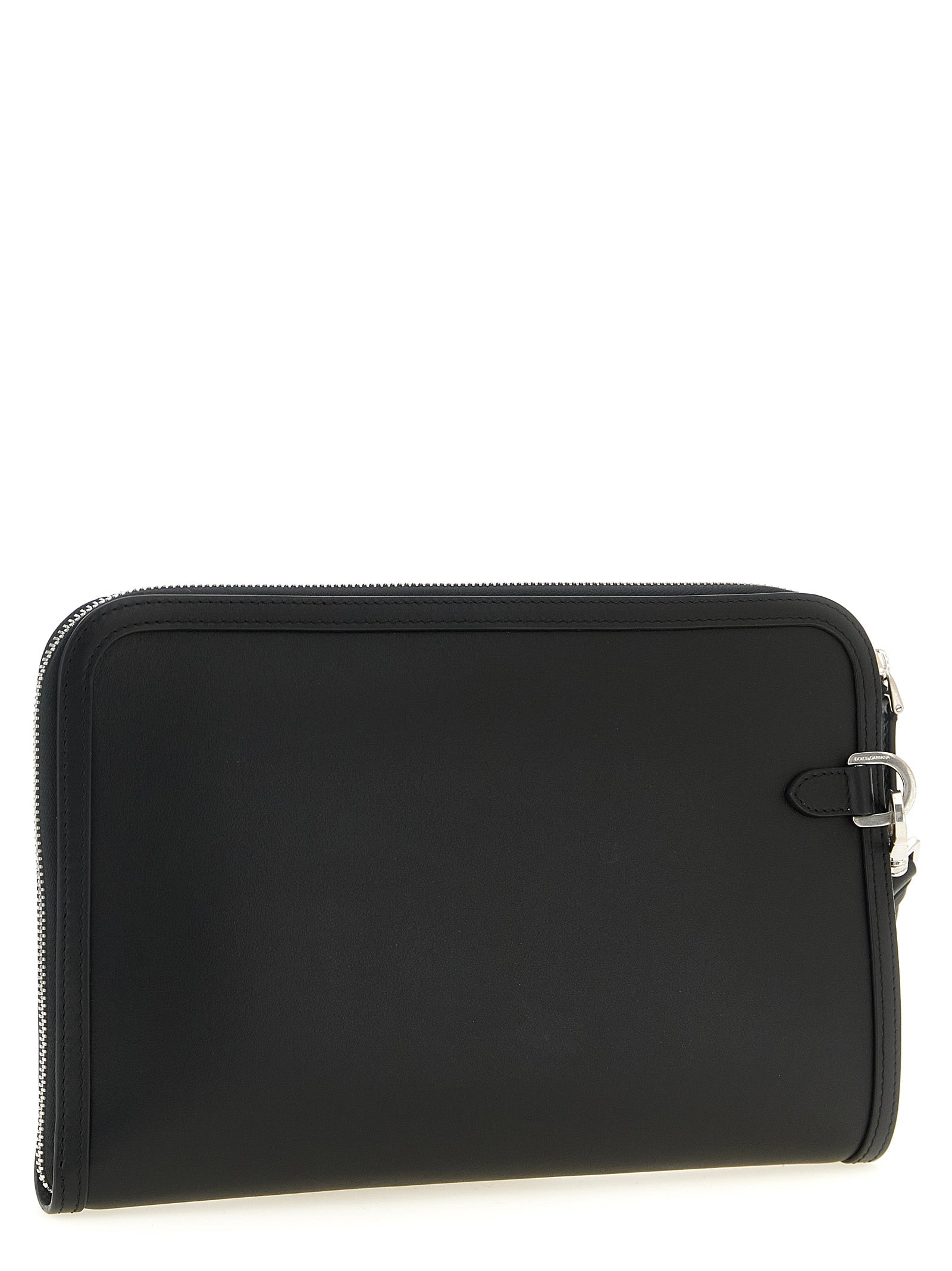 Clutch Handbag by Dolce & Gabbana for unisex in bos taurus calf suede leather bicolour, black, palladium & white features an sculptural silhouette, showcasing a secure zipper and sculptural with versatile handle for a sophisticated look.