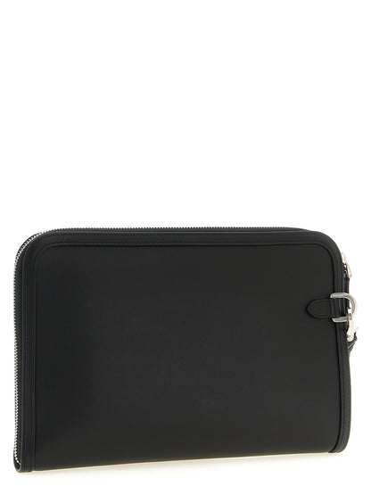 Clutch Handbag by Dolce & Gabbana for unisex in bos taurus calf suede leather bicolour, black, palladium & white features an sculptural silhouette, showcasing a secure zipper and sculptural with versatile handle for a sophisticated look.