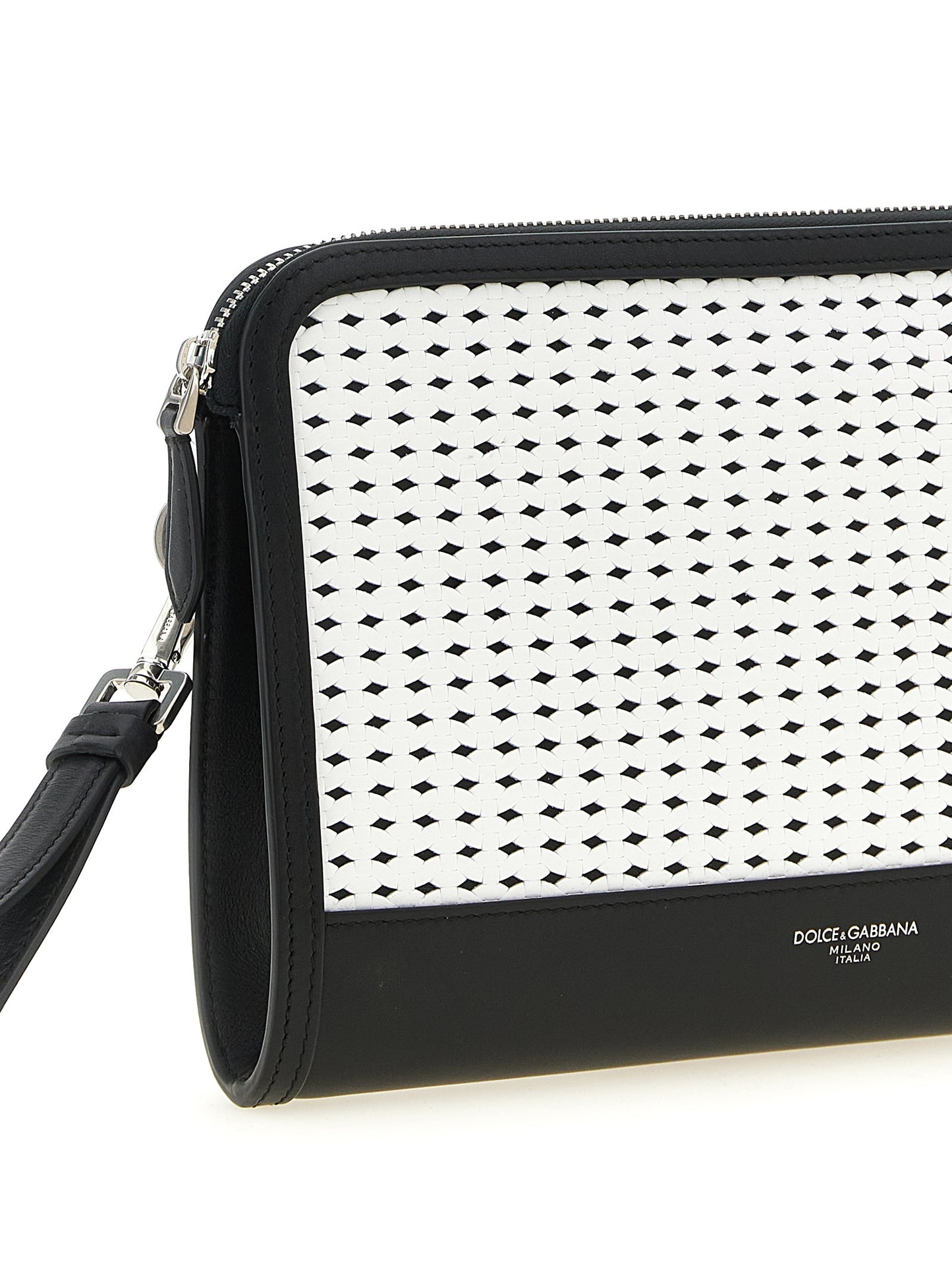 Clutch Handbag by Dolce & Gabbana for unisex in bos taurus calf suede leather bicolour, black, palladium & white features a architectural silhouette, showcasing a secure zipper, ample , and versatile handle for a architectural finish.