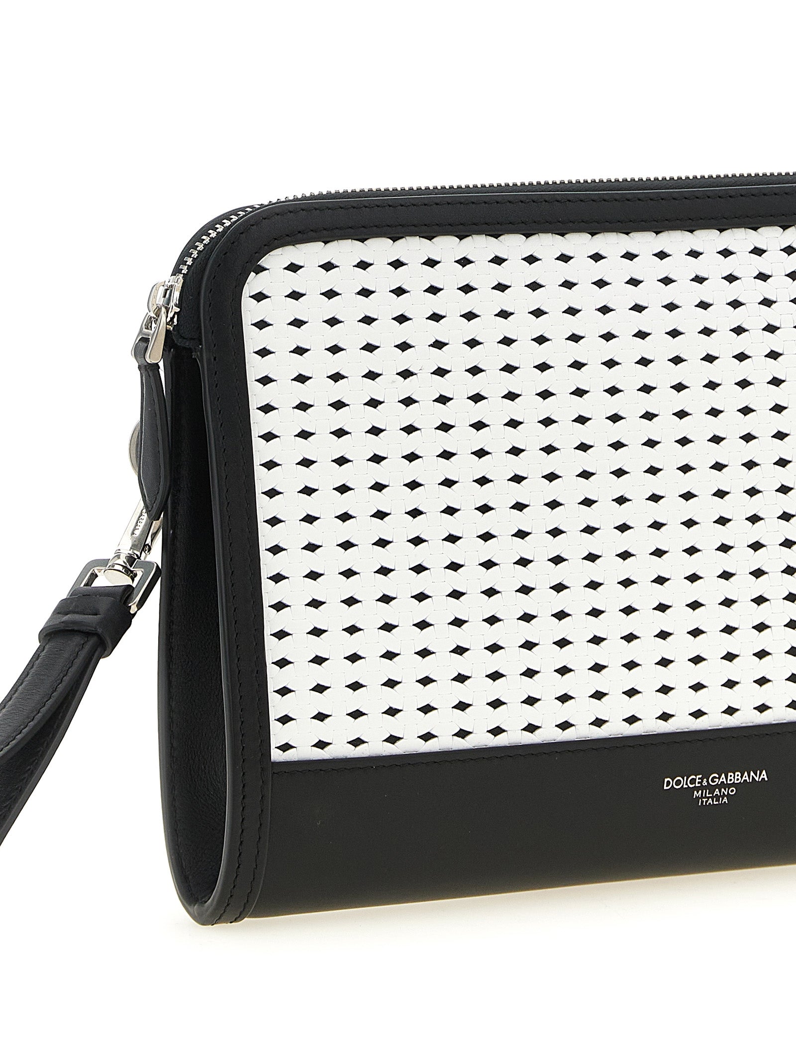 Clutch Handbag by Dolce & Gabbana for unisex in bos taurus calf suede leather bicolour, black, palladium & white features a architectural silhouette, showcasing a secure zipper, ample , and versatile handle for a architectural finish.