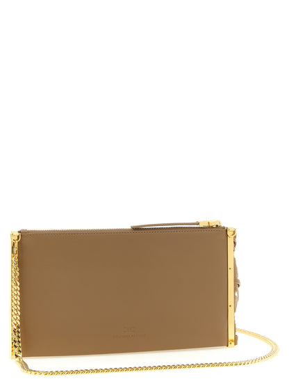 Clutch Handbag by Elisabetta Franchi for women in leather & metal beige features a sculptural silhouette with a secure zipper, organized , and versatile shoulder-strap for a sculptural finish.